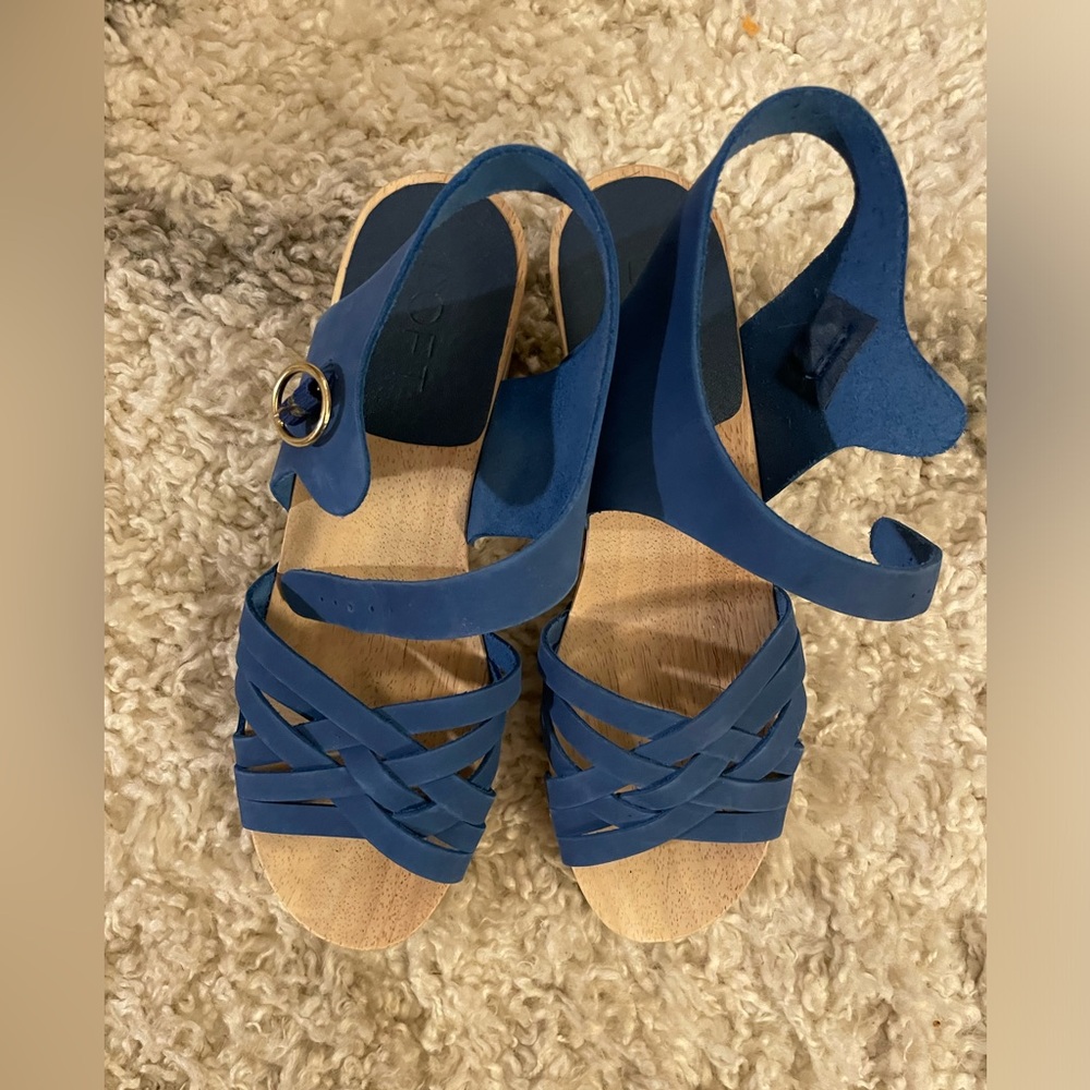 Loft Blue Leather Strappy Clog Sandal